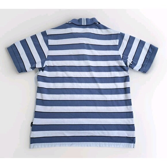 Adidas Striped Polo Shirt Golf Golf Climalite Men's Medium Logo Blue White - Picture 7 of 9